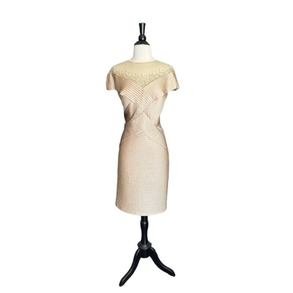 Tadashi Shoji Champagne Embellished Cocktail Dress‎ Size 10